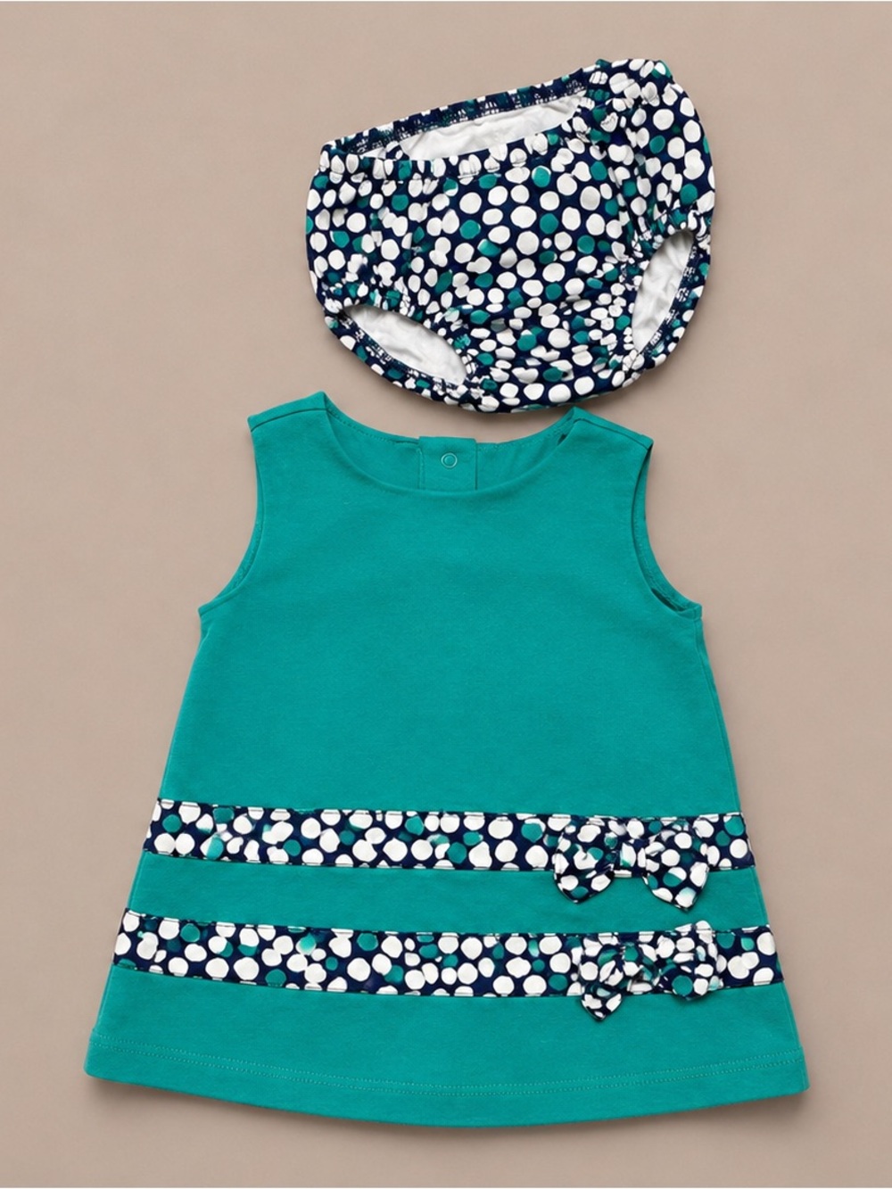 Gymboree Teal Dress with Navy & White Polka Dot Bloomers